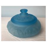 Vintage Blue Frosted Glass Lidded Candy Dish