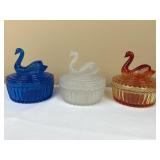 3 Vintage Jeannette Glass Swan Powder Jars