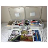 2 Totes of Paint, Painting Books, & Supplies