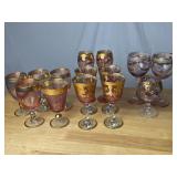 Vintage Italian Pink & Gold Glass Goblets
