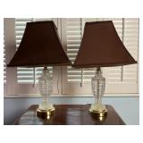 Pair of Vintage Cut Crystal & Brass Table Lamps
