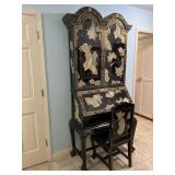 Black Lacquer Chinoiserie Secretary Desk/Cabinet