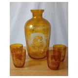 Amber Etched Decanter & Glasses