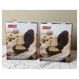 2 Dash Mini Heart Waffle Makers NIB