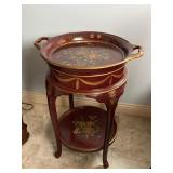 Elegant Red & Gold-Accented Round Accent Table