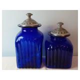 2 Blue Glass Canisters