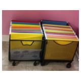 2 Metal Rolling File Bins w/ File Folders