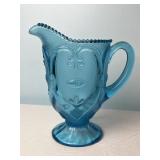 Blue Dugan Glass Company Jeweled Heart Pitcher