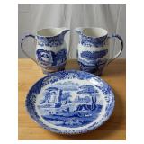 Spode Blue Italian Serving Platters & Pitchers