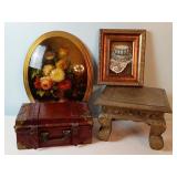 Metal Covered Stool, Wall Hangings & Box