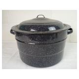 Vintage Black Enamel Speckled Canner Pot