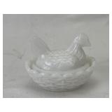 Miniature 2.5in Milk Glass Hen on Nest