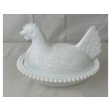 Vintage 7in Milk Glass Hen on Nest