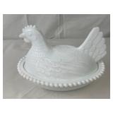 Vintage 7in Milk Glass Hen on Nest