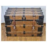 Antique Wooden Flat-Top Steamer Trunk