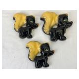 Set of 3 Vintage MCM Chalkware Skunk Wall