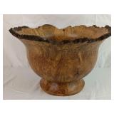 Large Live Edge Burl Wood Pedestal Bowl