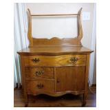 Antique Oak Washstand with Towel Bar