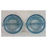 Set of 2 Vintage Blue Glass Divided