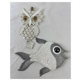 Vintage Owl & Fish Novelty Brooches