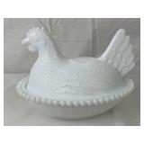 Vintage 7in Milk Glass Hen on Nest