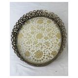 Oval Brass Filigree Lace Vanity Tray