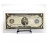 1914 Fed Res Note Horse Blanket $5 Dollar Bill 2-B