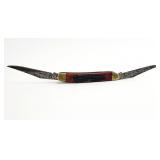 Turkish 2 Etched Blade, Stag Handled Pocket Knife