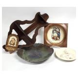 5pc Religous Plates, Plaque, Walnut Corner Shelf