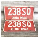 1966 OHIO Green Front & Back License Plate Set
