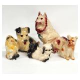 5) Vintage Carnival Chalkware Dog Figures