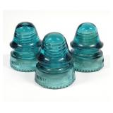 3) Vintage HEMINGRAY # 19 Aqua Glass Insulators