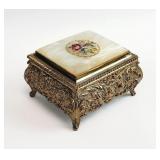 Vintage Pearl topped Metal Jewelry, Trinket Box