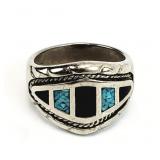 Navajo Silver Turquoise, Black Onyx RING