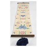 Vintage Floral Needlepoint Wall Hanging Bell Pull