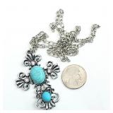 Silver Metal Base Necklace Turquoise Cross Pendant
