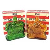 2pc 1968 WHEATON Rep. Dem. Glass Decanter Bottles