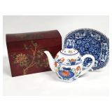 3pc Chinese Wood Box Tea Pot Console Bowl