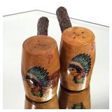 Vtg. Wood Pipe Indian Chief Salt Pepper Shakers