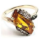 10K GOLD Citrine, Diamond Size 5.5 RING 3.55 grams