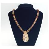 Sterling 18" Beaded Necklace Crazy Lace Agate Pend