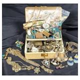 Vtg. Mid Century Costume Jewelry Box Full
