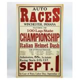 Vtg Winchester Indiana Auto Races Cardboard Poster