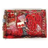 Vtg. Estate Costume Jewelry 50+pc RED Tone