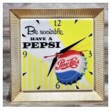 Vtg. AP Lighted PEPSI Electric Wall CLOCK Sign