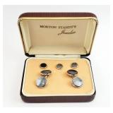 14K GF Abalone Rhodium Cufflink Button Set