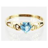 10K GOLD Blue Topaz Hear RING, Sz 7, 1.16 grams