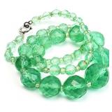 18" Green Glass Ball Beaded Necklace 12K GF Clasp
