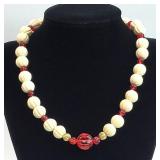 16" Red Glass Beaded Necklace 1/20 14K GF Clasp