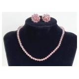 3pc 12" Pink Glass Beaded Necklace, Earrings Set